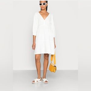 GAP Crinkle Gauze V Neck Dress with Pockets White M